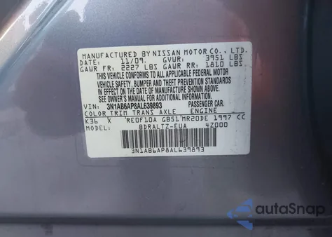 2010 Nissan Sentra 2.0S from USA, damaged, VIN 3N1AB6AP8AL639893